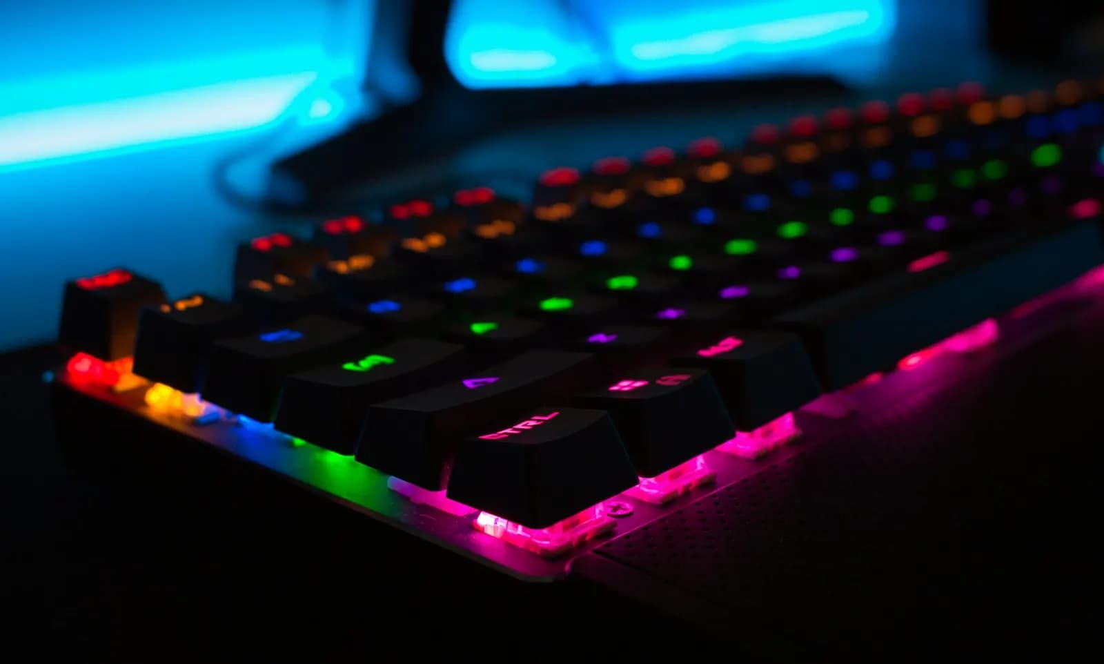 Close-up of an illuminated mechanical keyboard